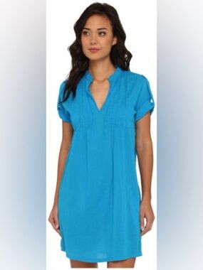 Women's Split-Neck Pintuck Tunic Coverup - Bright Blue
